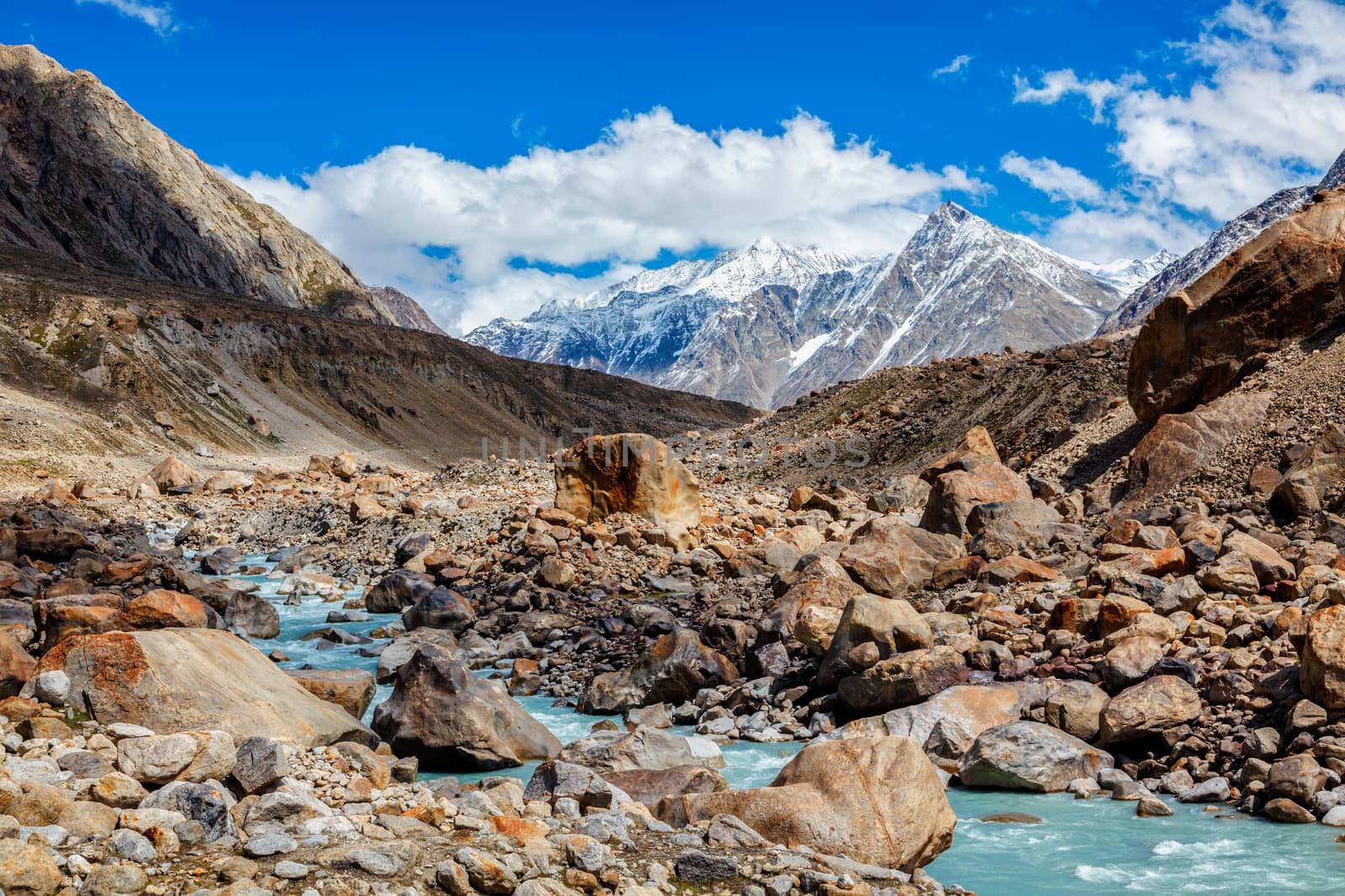 Chandra River in Himalayas. Lahaul Valley, Himachal Pradesh, India India