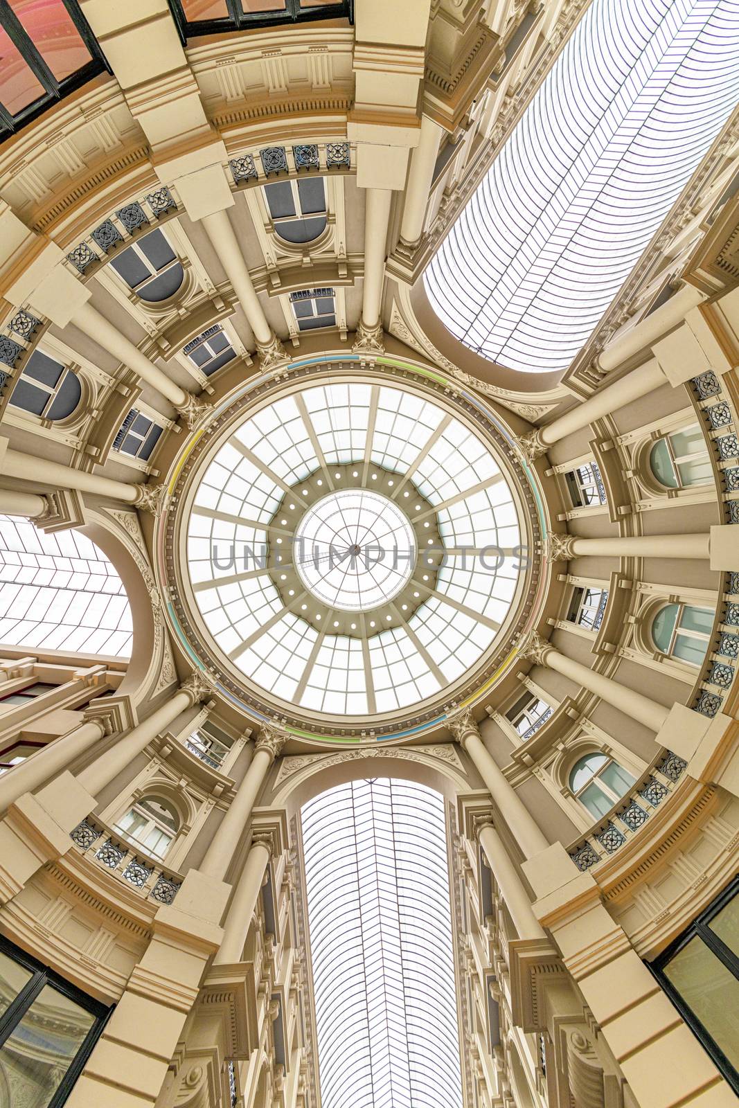 THE HAGUE, 16 June 2019 - Up view of the covered shopping mall called "De Passage" in Dutch with a Victorian architectural style