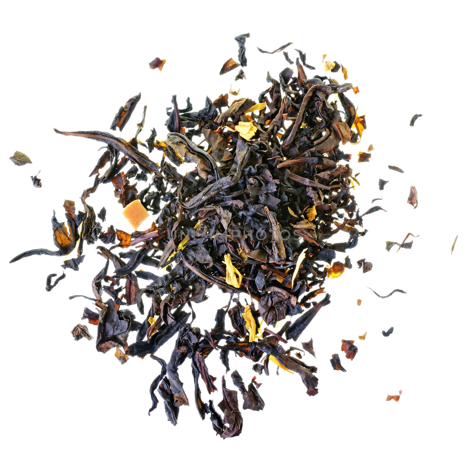Oolong tea with caramel closeup isolated on a white background.