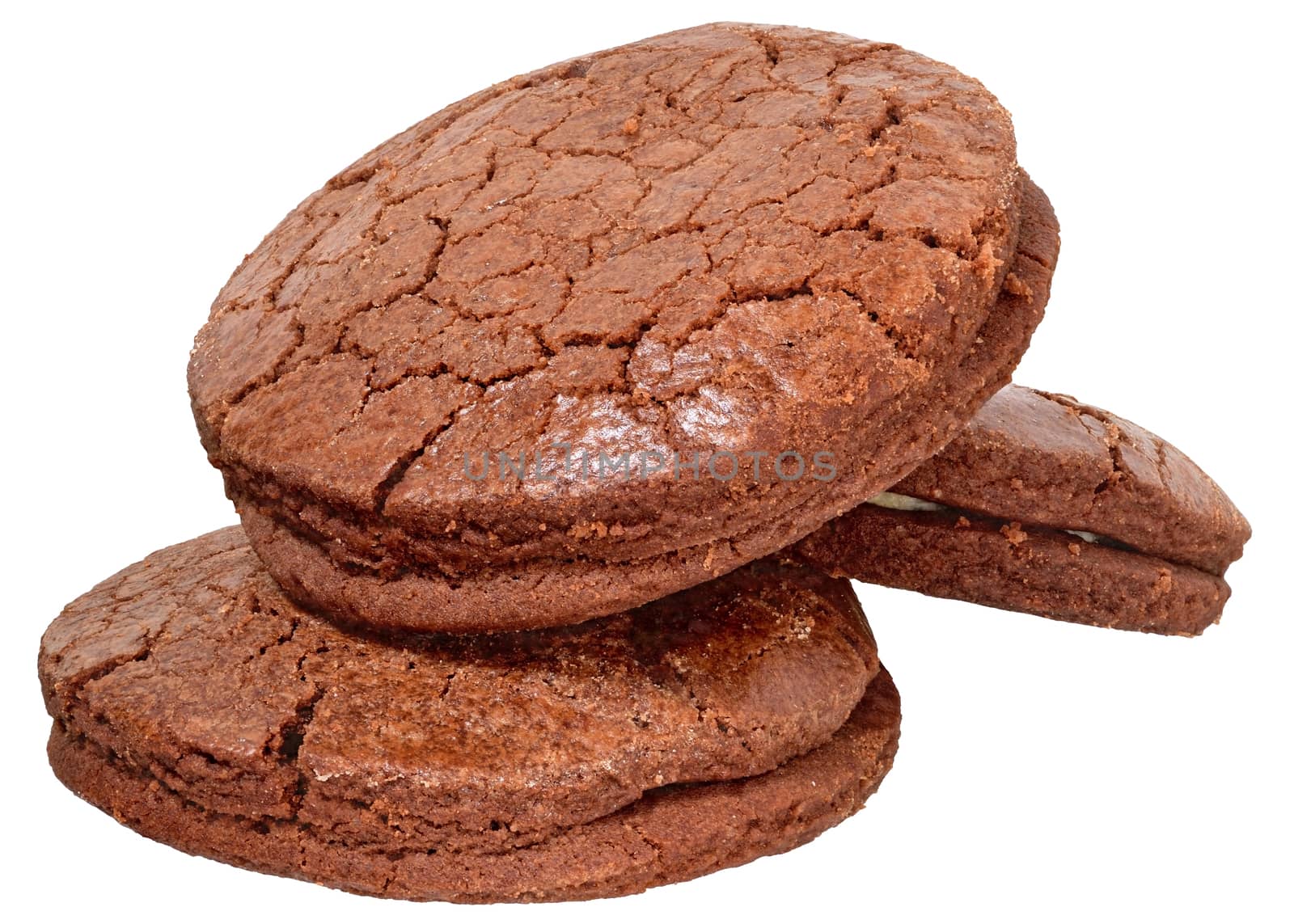 Appetizing chocolate chip cookies isolated on white background.