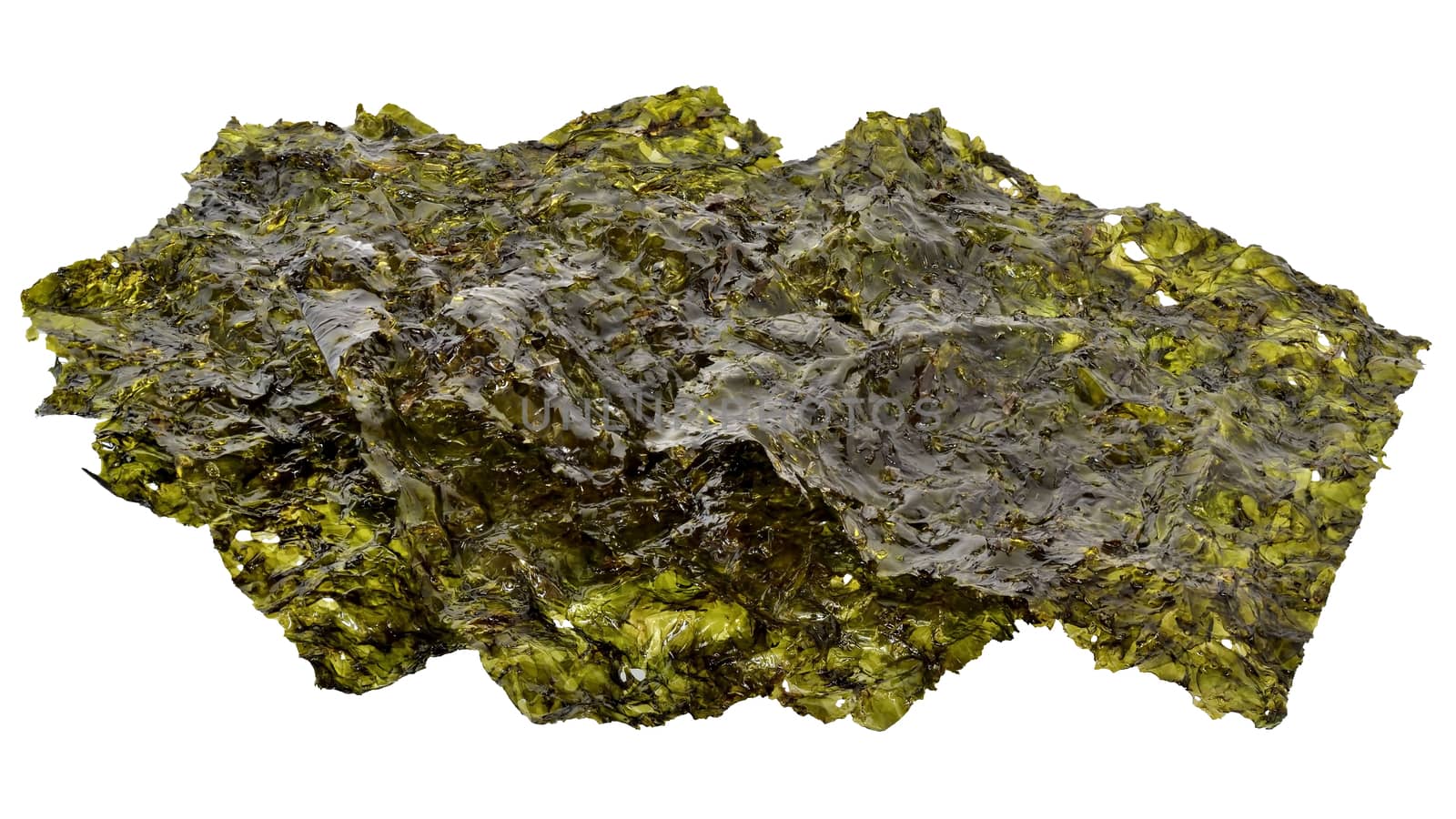 Korean food Crispy chips of nori fried kelp isolated on white background.