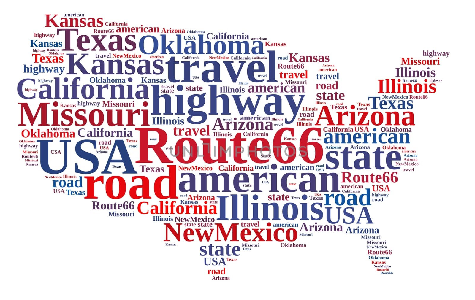 Illustration with word cloud on Route 66.