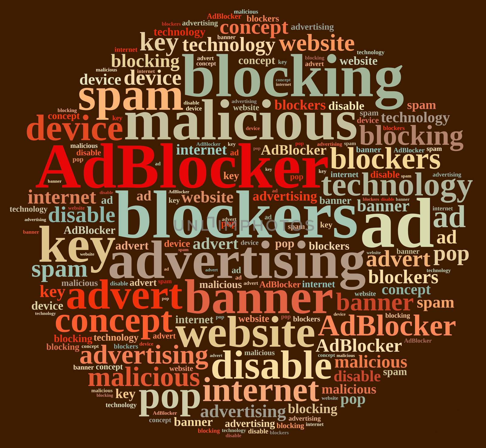 Illustration with word cloud on ad blockers.