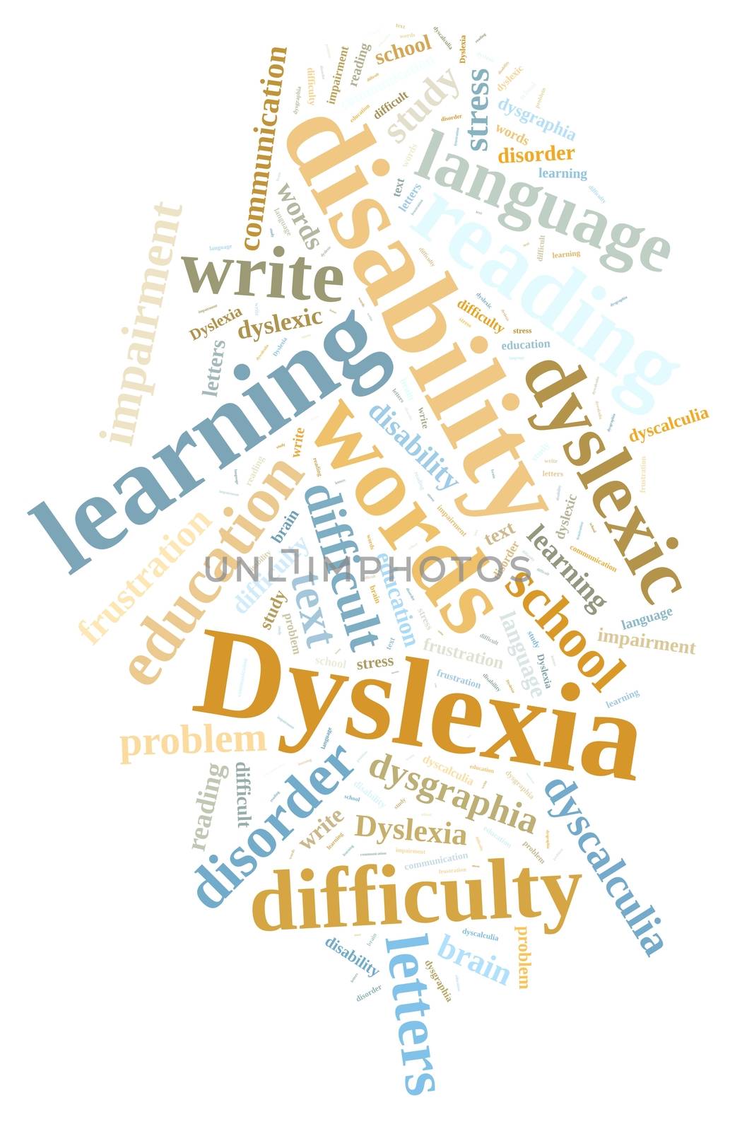 Illustration with word cloud about dyslexia