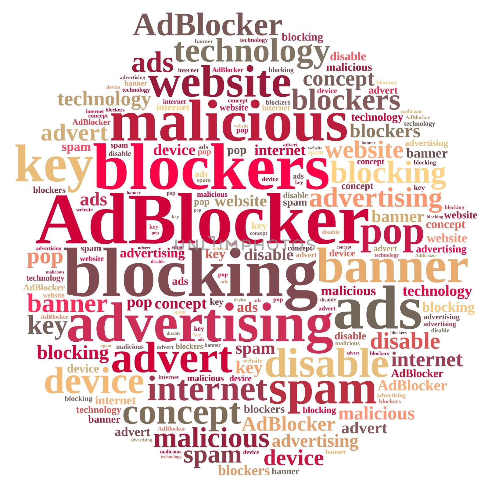 Illustration with word cloud on ad blockers.