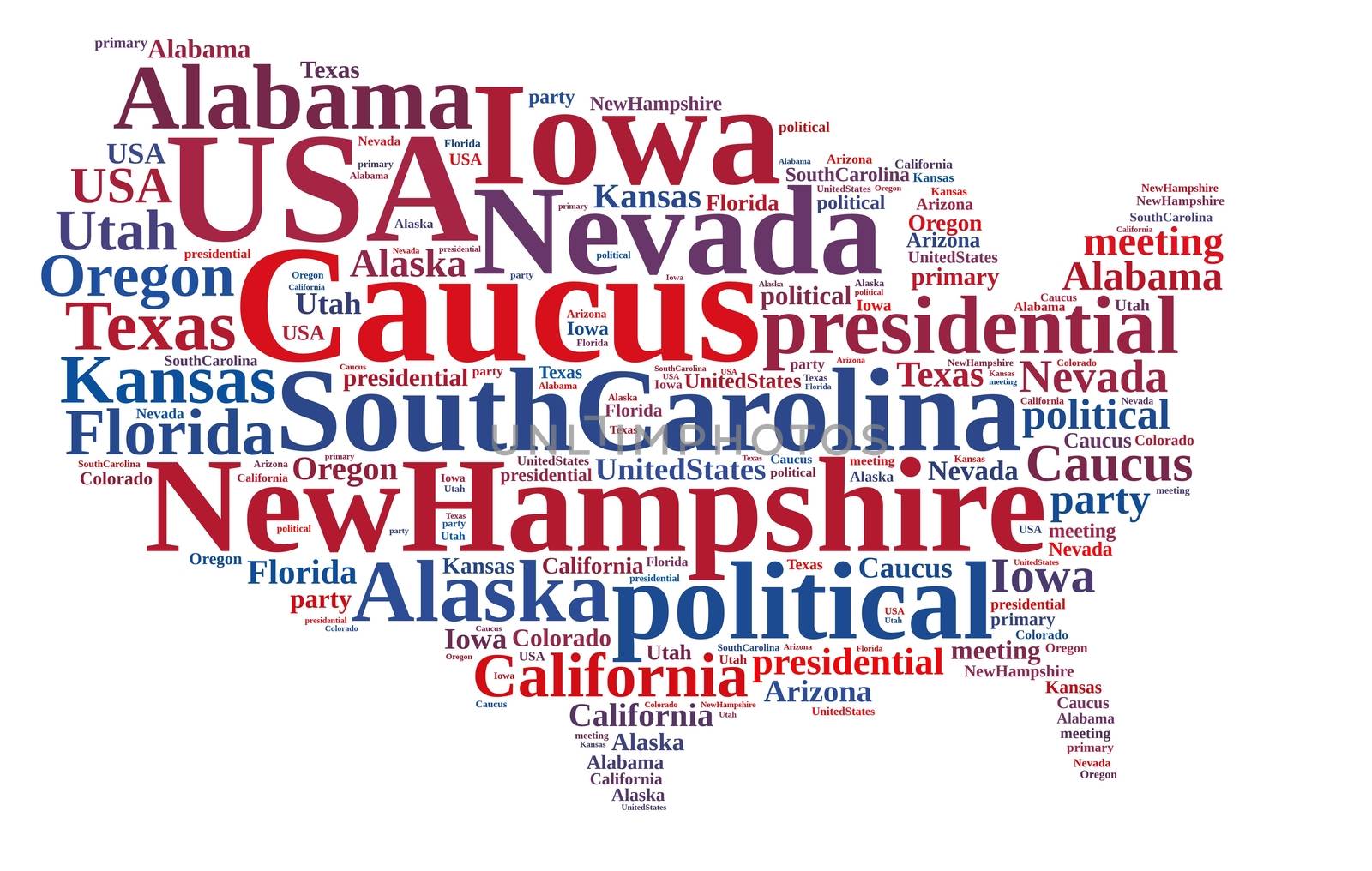 Illustration with word cloud on the Caucus in the US.