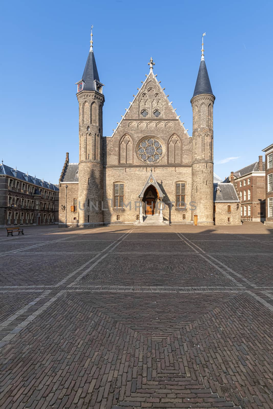 Dutch parliament inner court and knights hall night view in The Hague, Netherlands