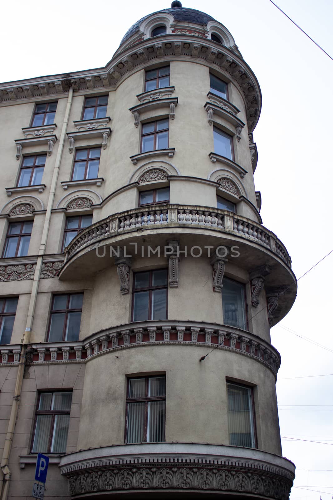 Beautiful buildings in Riga, Latvia. Walking in Riga in March 2020.