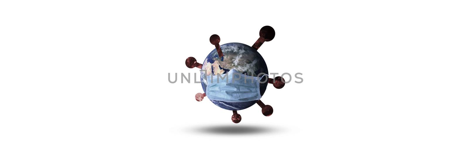 Panoramic World mask protect Corona virus on background with clipping path concept for Earth warning covid19 flu pandemic quarantine, wide environment day care for pneumonitis and symptoms control by golfmhee