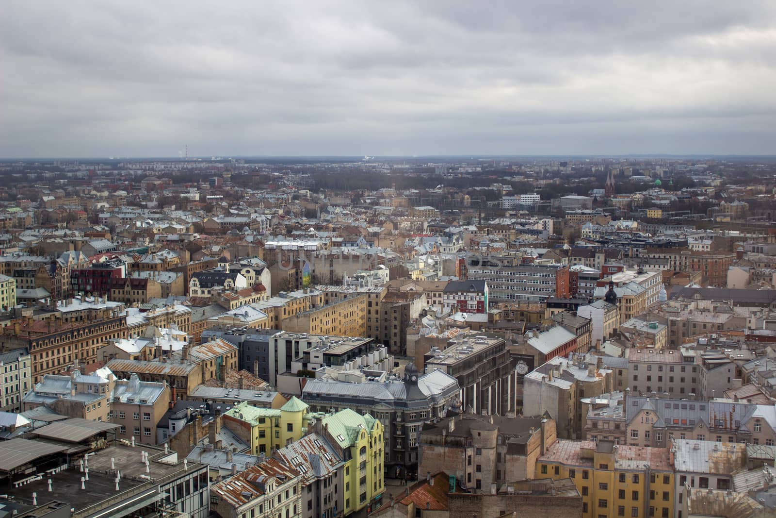 Beautiful buildings in Riga, Latvia. Walking in Riga in March 2020.