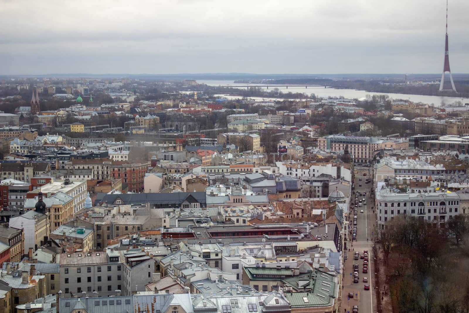 Beautiful buildings in Riga, Latvia. Walking in Riga in March 2020.