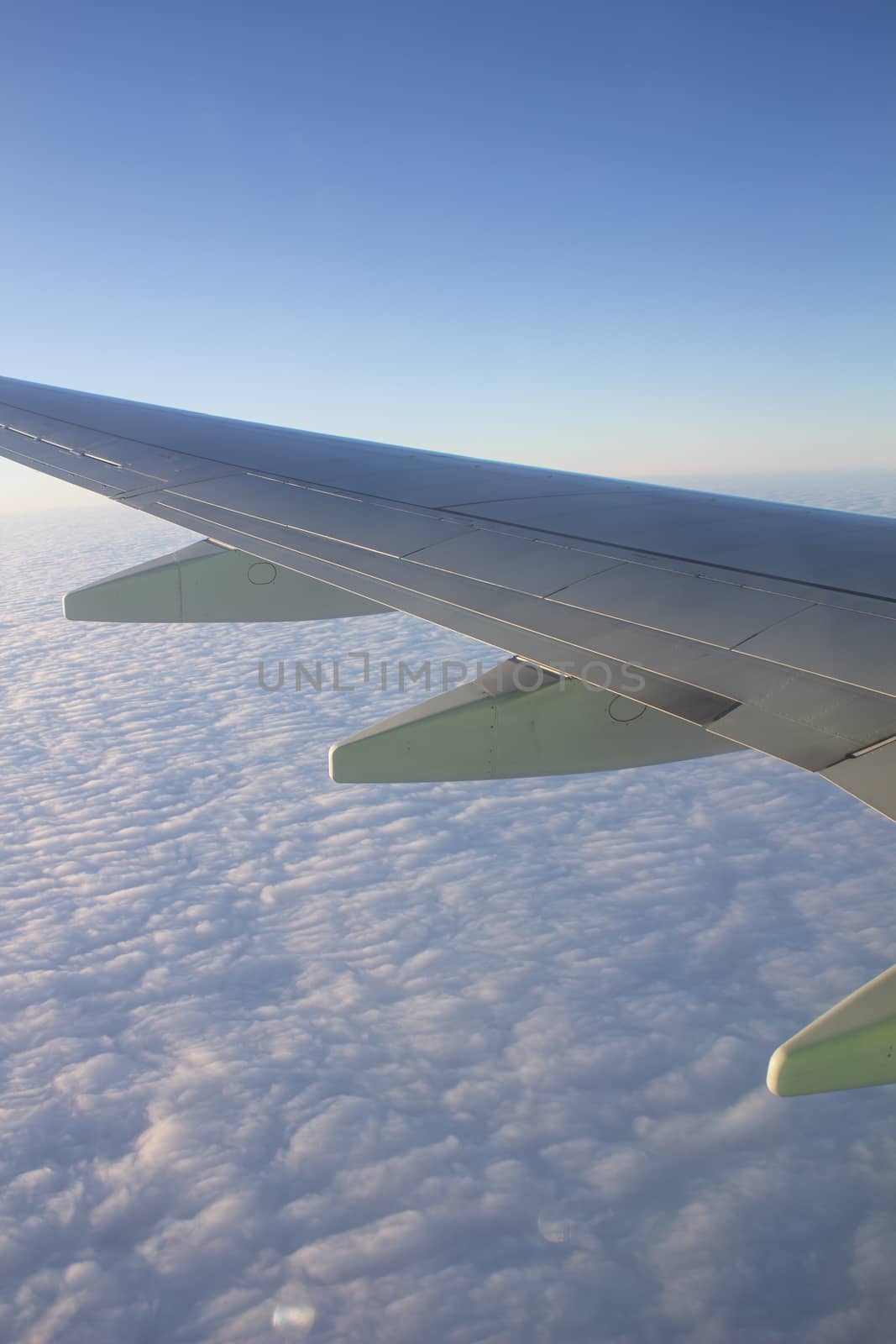 Airplane wing in the sky. View from a great height. by AnatoliiFoto