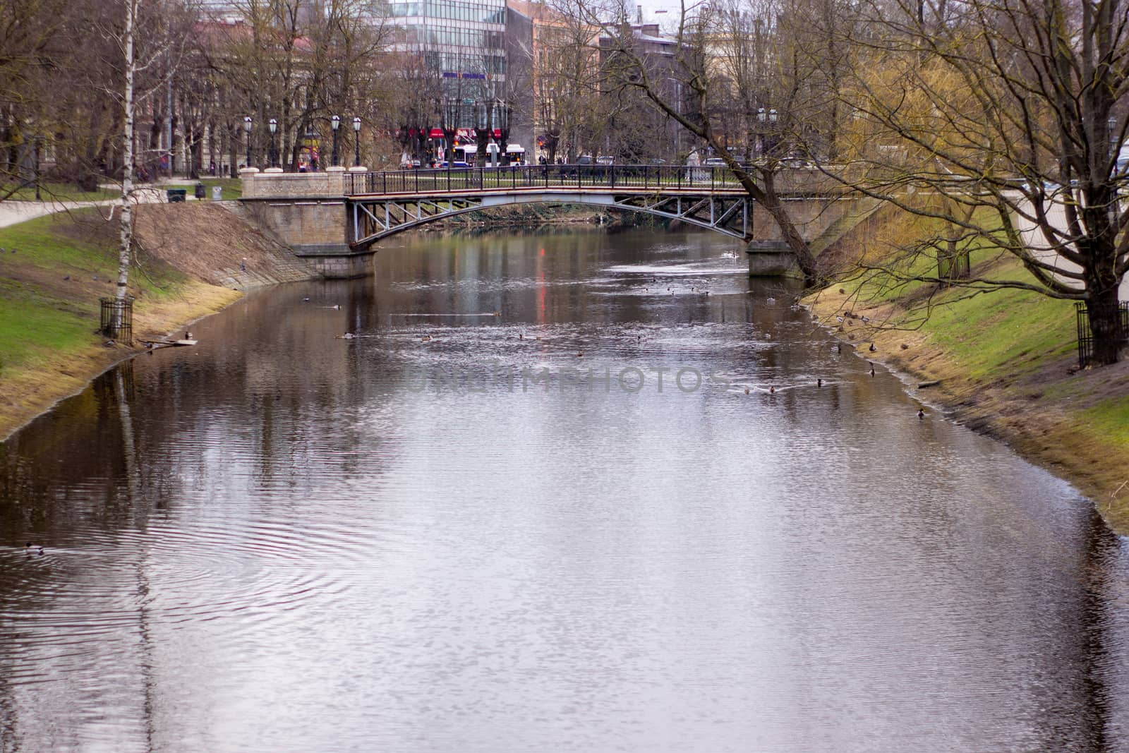 Beautiful buildings in Riga, Latvia. Walking in Riga in March 2020.