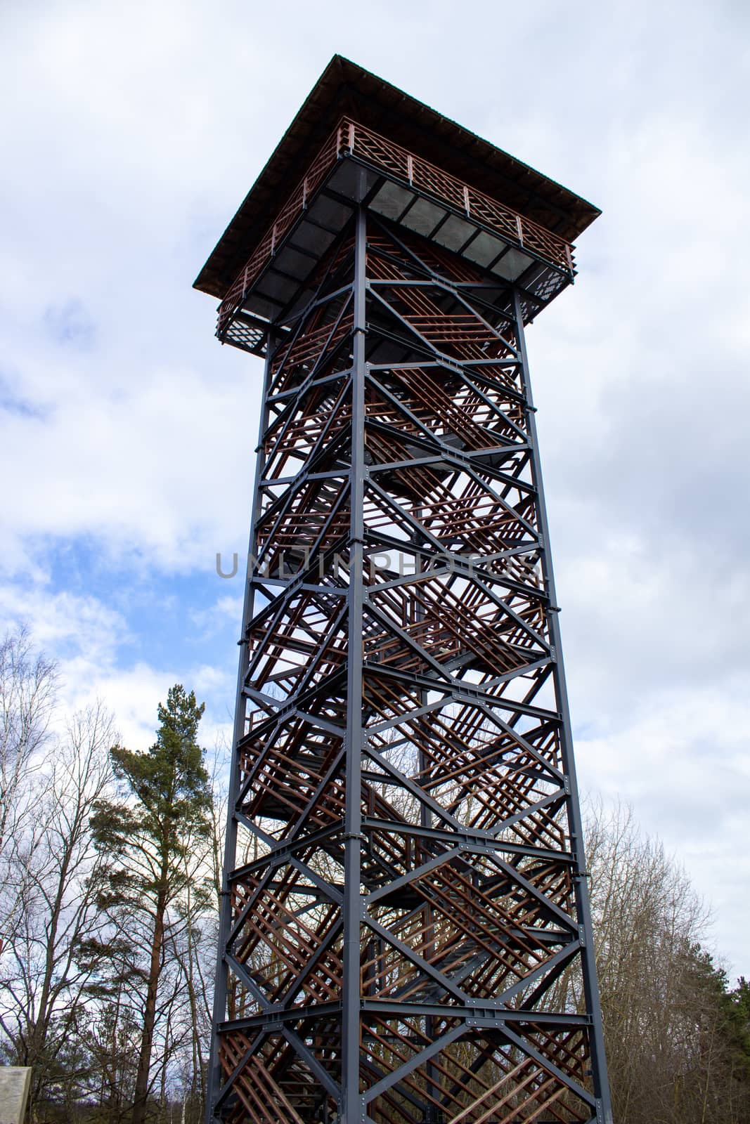 High, metal observation tower in Latvia, Baltic States.