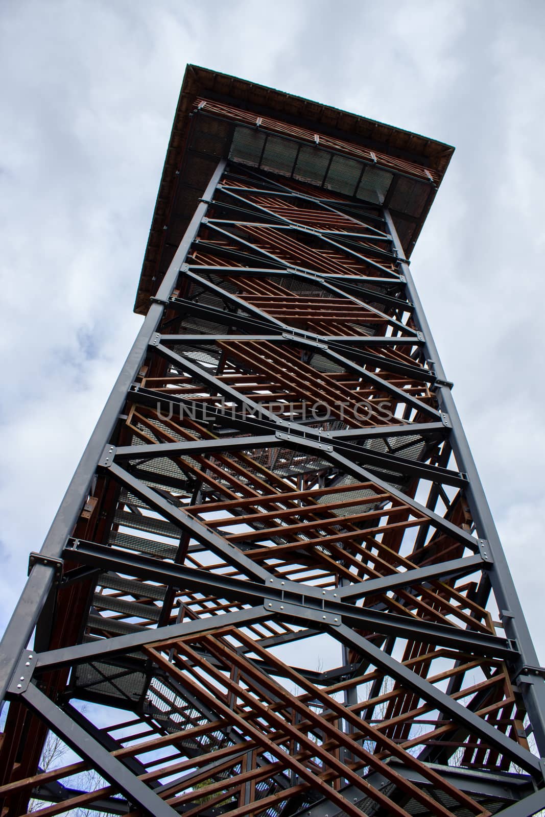 High, metal observation tower in Latvia, Baltic States.