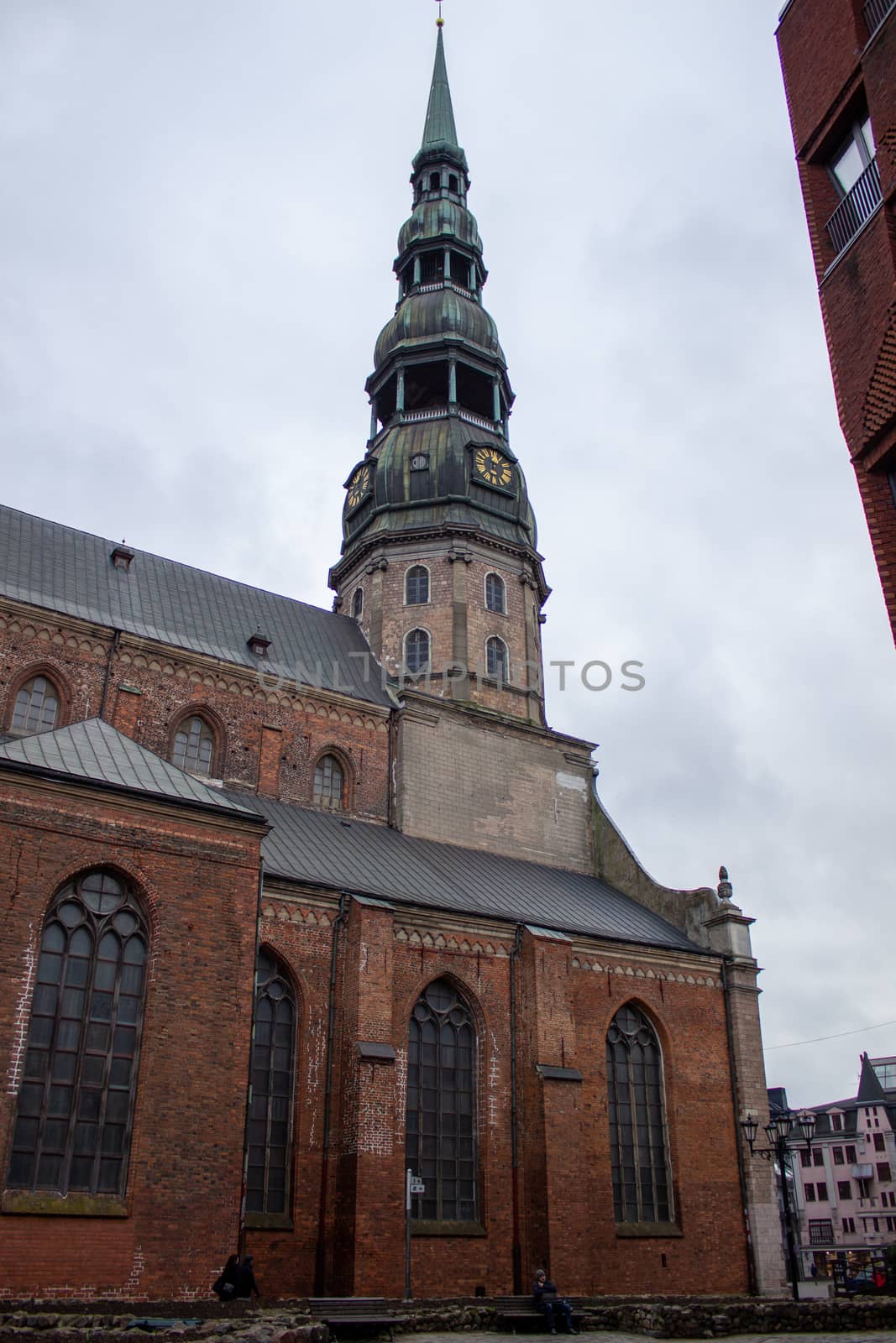 Beautiful buildings in Riga, Latvia. Walking in Riga in March 2020.