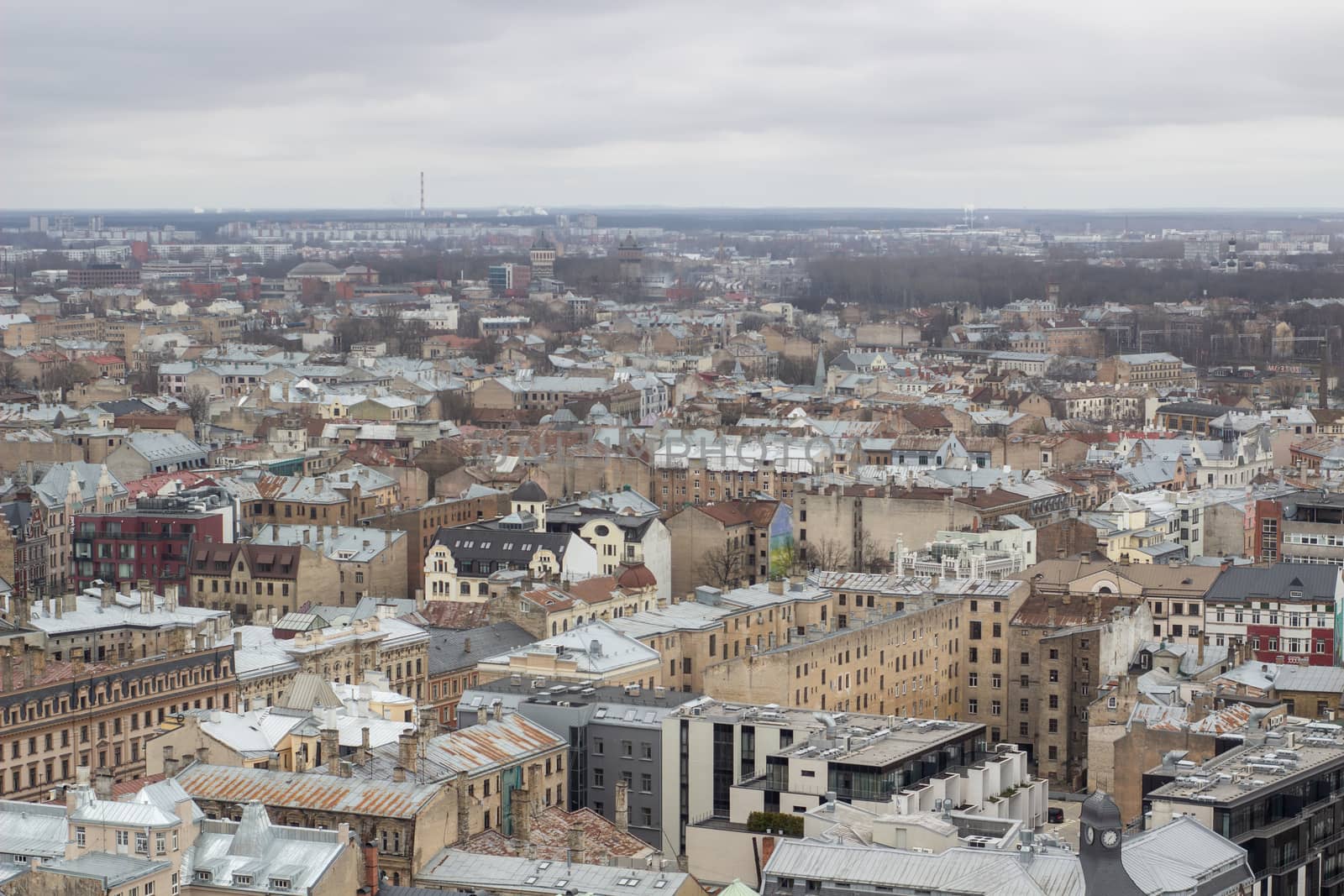 Beautiful buildings in Riga, Latvia. Walking in Riga in March 2020.