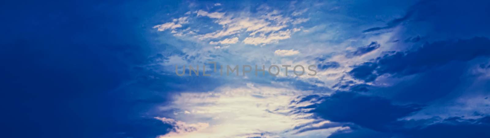 Dramatic cloudy sky at sunrise, nature and background