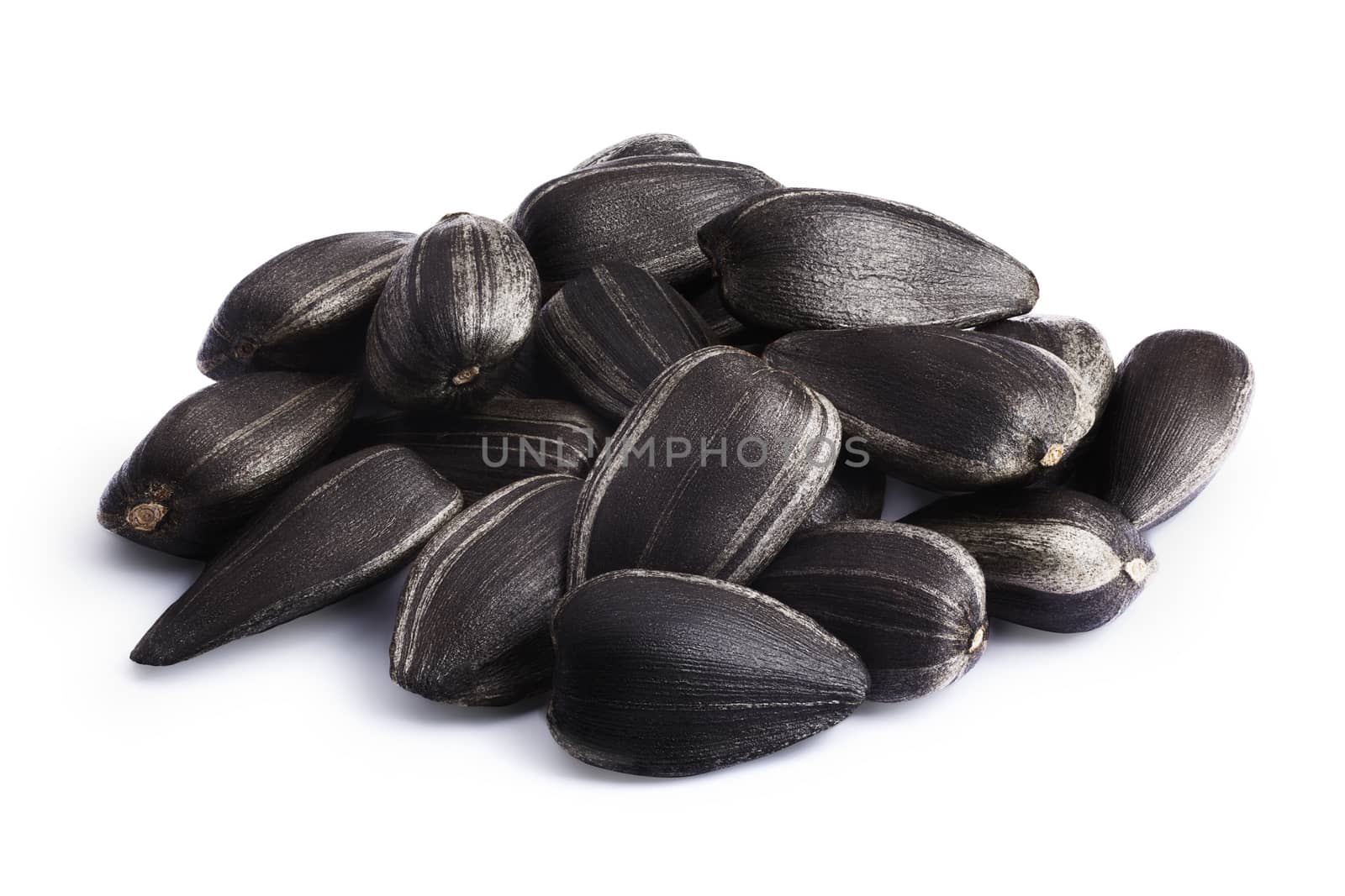 Edible sunflower seeds, roasted. Infinte depth of field, clipping paths