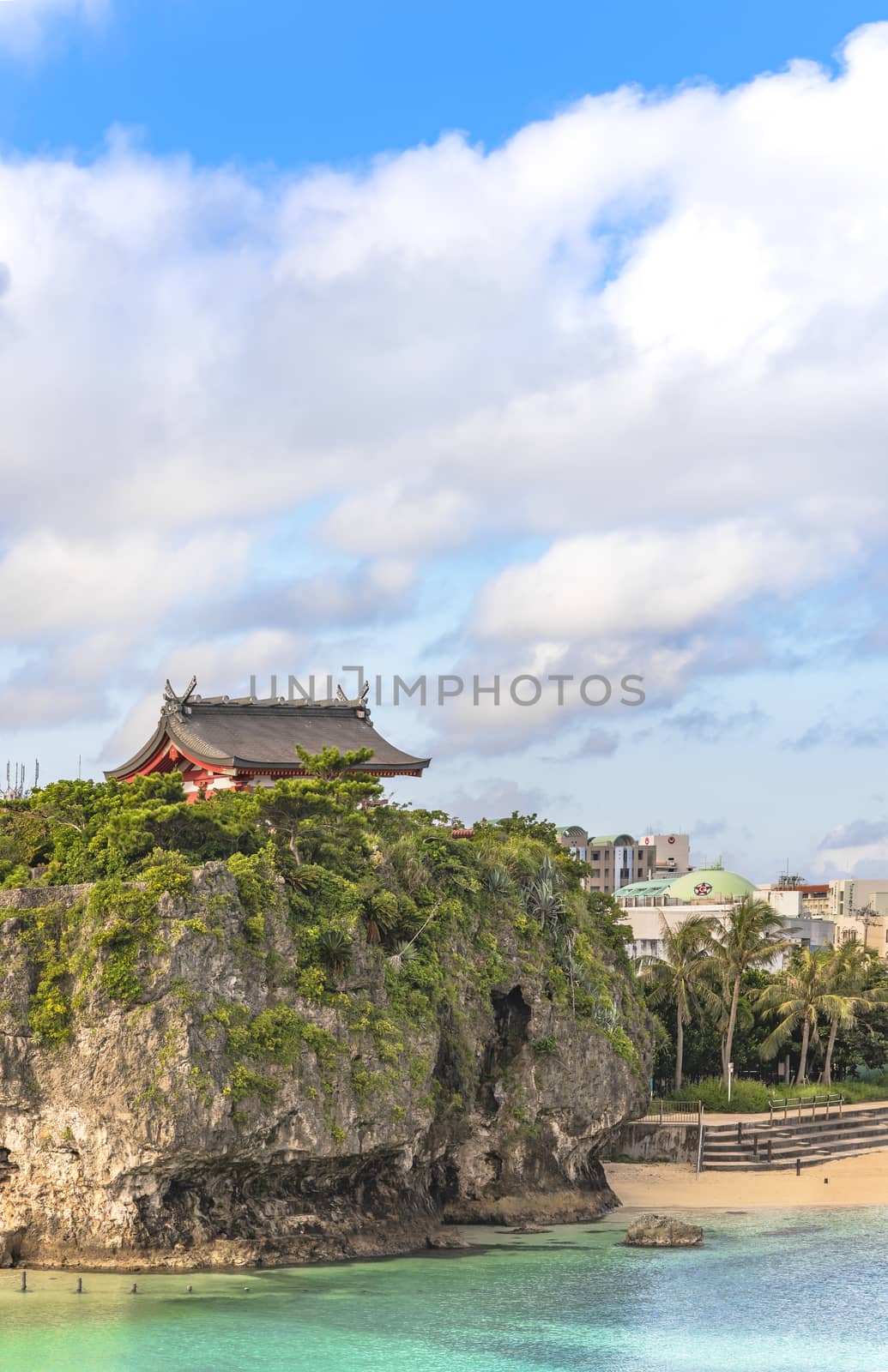 Shinto Shrine Naminoue at the top of a cliff overlooking the bea by kuremo