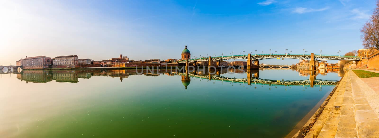 The Pont Saint Pierre and the Pont Neuf over the Garonne and the tomb in Toulouse in Occitanie, France by Frederic