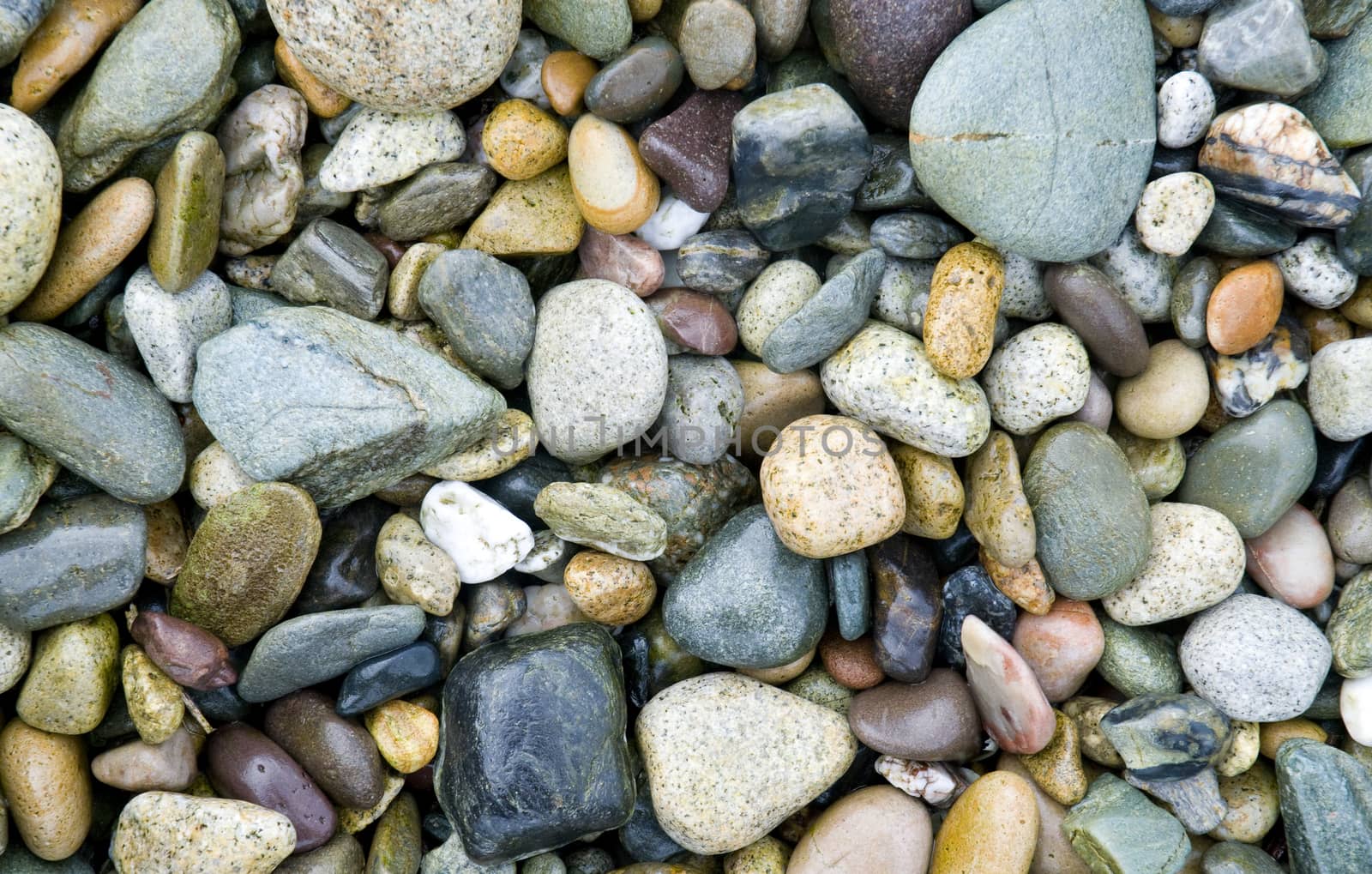 A collection of multi-coloured pebbles on the beach