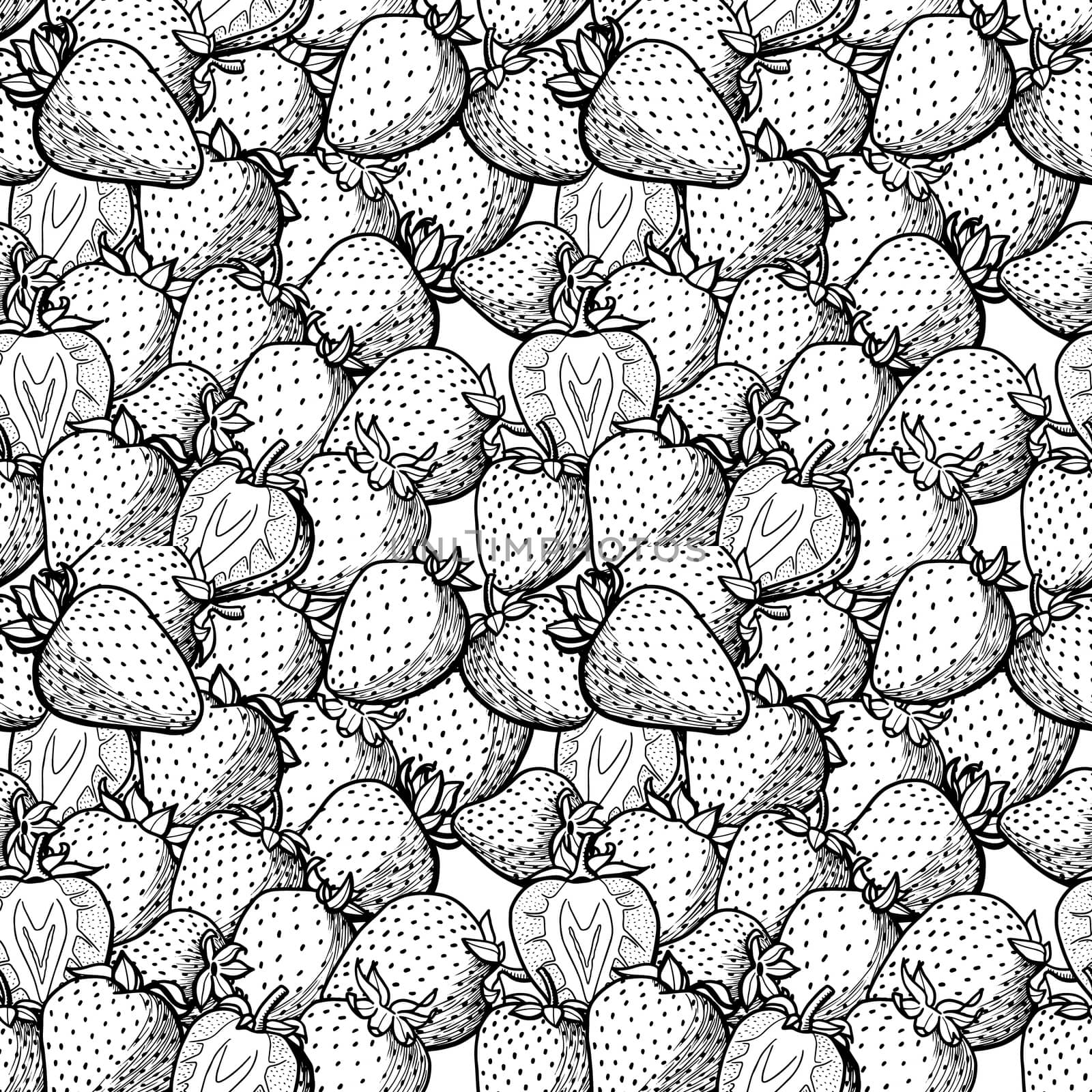 Strawberry vector drawing pattern. Isolated hand drawn berry on white background. Summer fruit engraved style illustration. Detailed vegetarian food. Great for label, poster, print