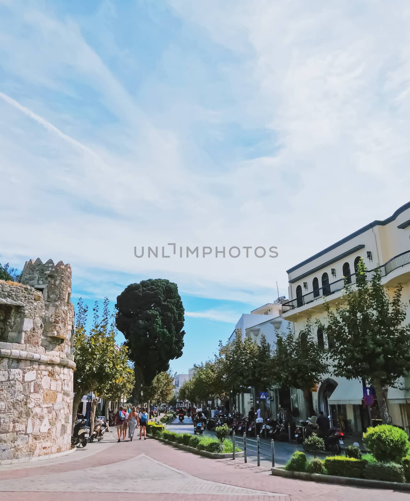 Architectural details on ancient streets of Kos Island in Greece, travel and sightseeing concept