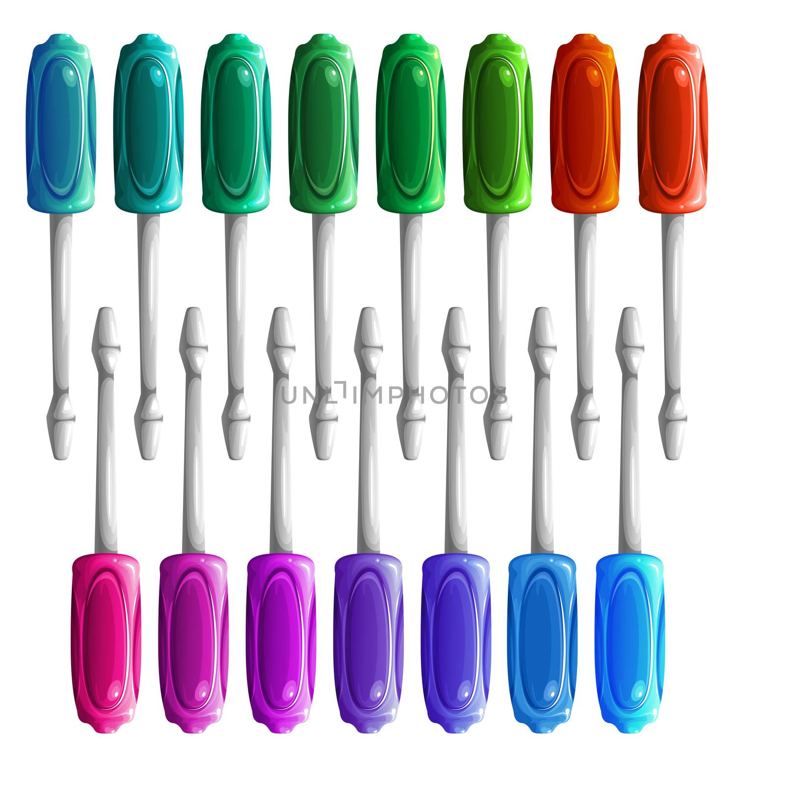 The most beautiful set of screwdrivers of multiple colors very pleasant to be used in various subjects