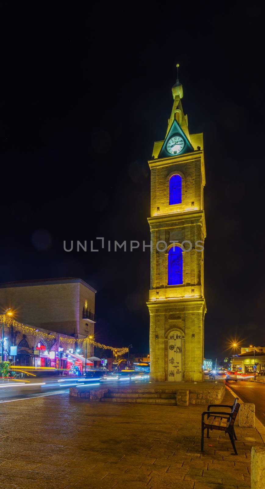 Night view of the Clock tower in Jaffa by RnDmS