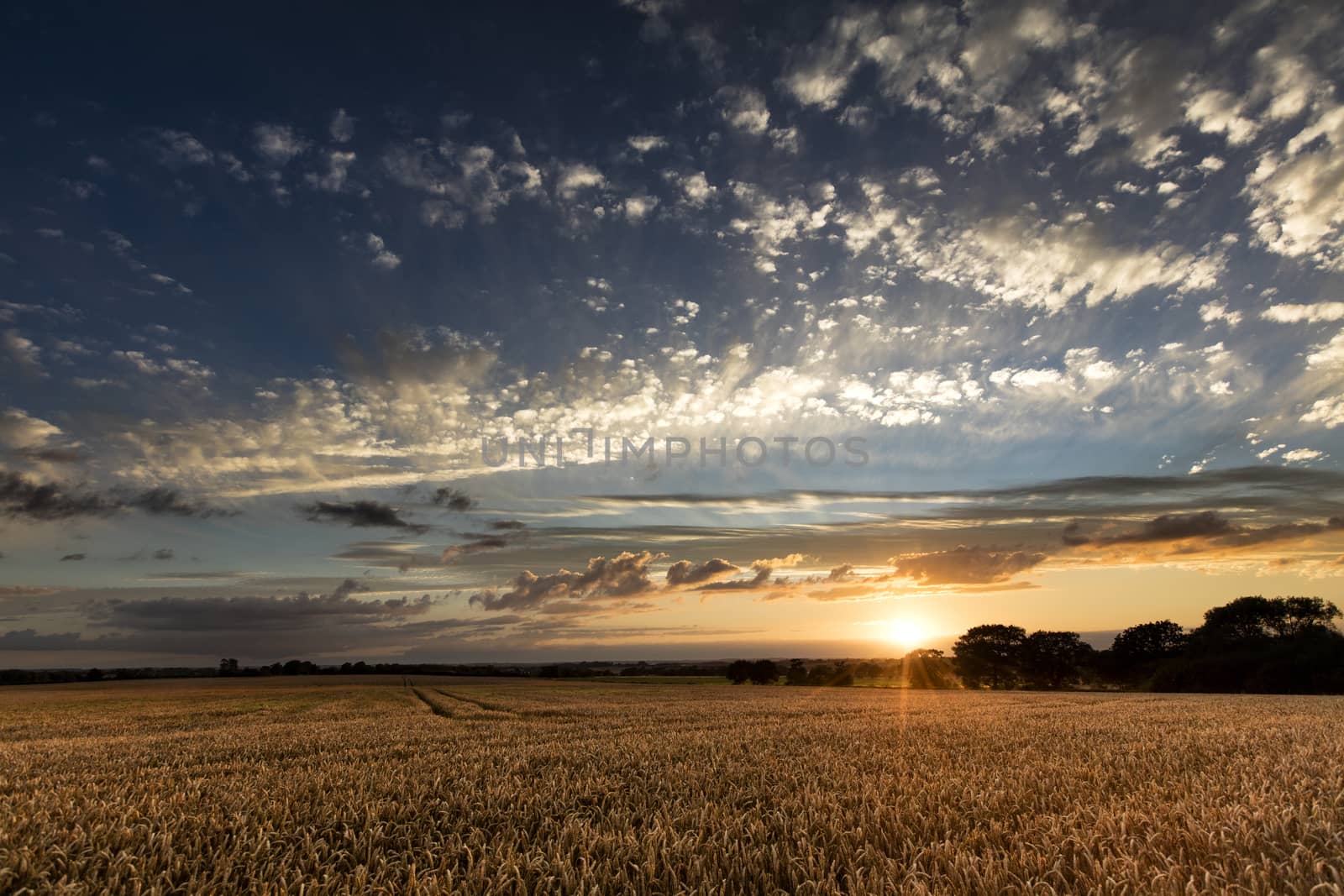 Near Caistor, Lincolnshire, UK, July 2017, View of Lincolnshire Wolds and a sunset