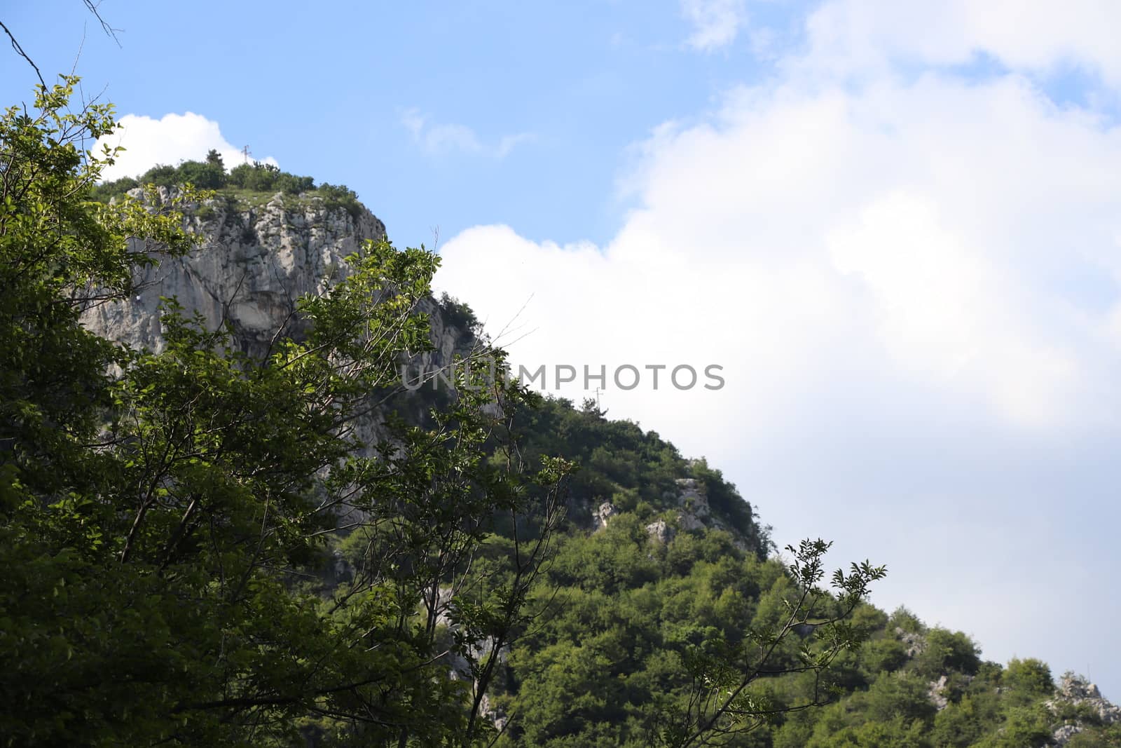 view of green mountains and blue clear sky