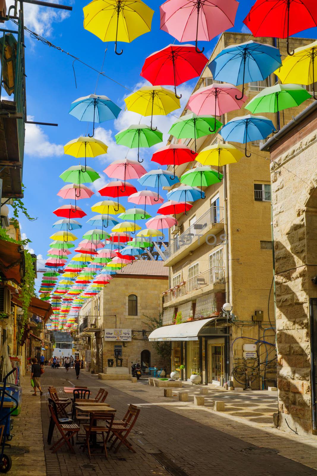 Street, decorated with colorful umbrellas, Jerusalem by RnDmS