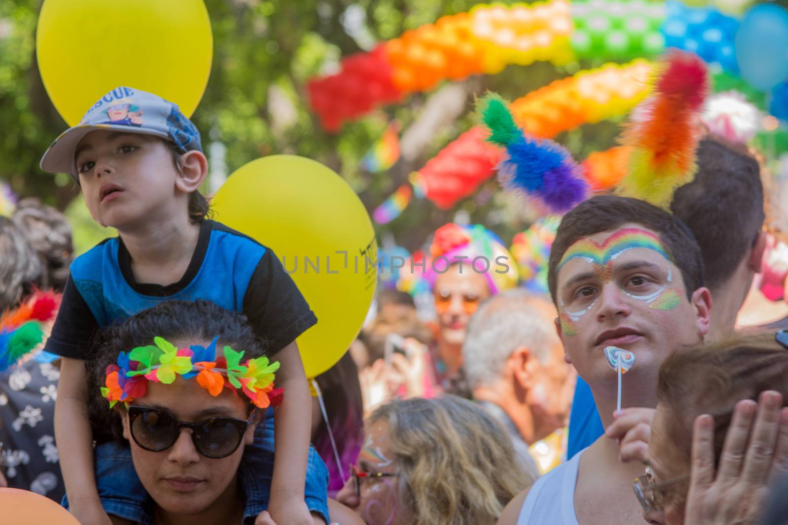 TEL-AVIV, ISRAEL - JUNE 08, 2018: Spectators attend a musical show, part of the annual pride parade of the LGBT community, in Tel-Aviv, Israel