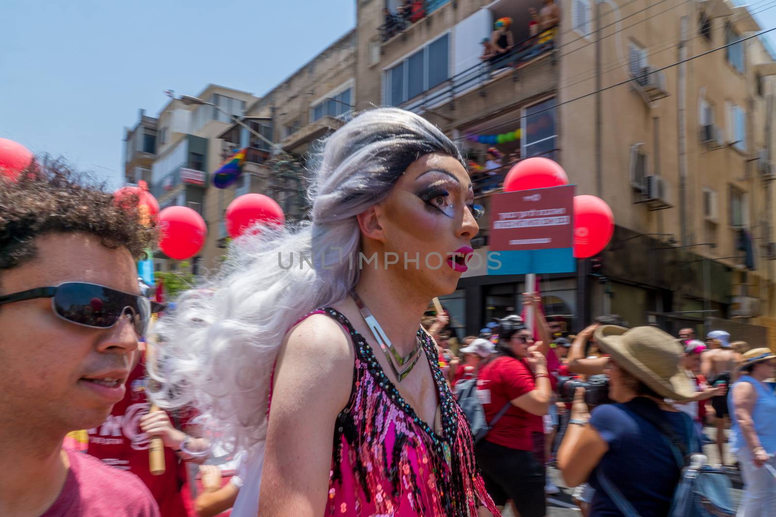 TEL-AVIV, ISRAEL - JUNE 08, 2018: Various people march and take part in the annual pride parade of the LGBT community, in Tel-Aviv, Israel
