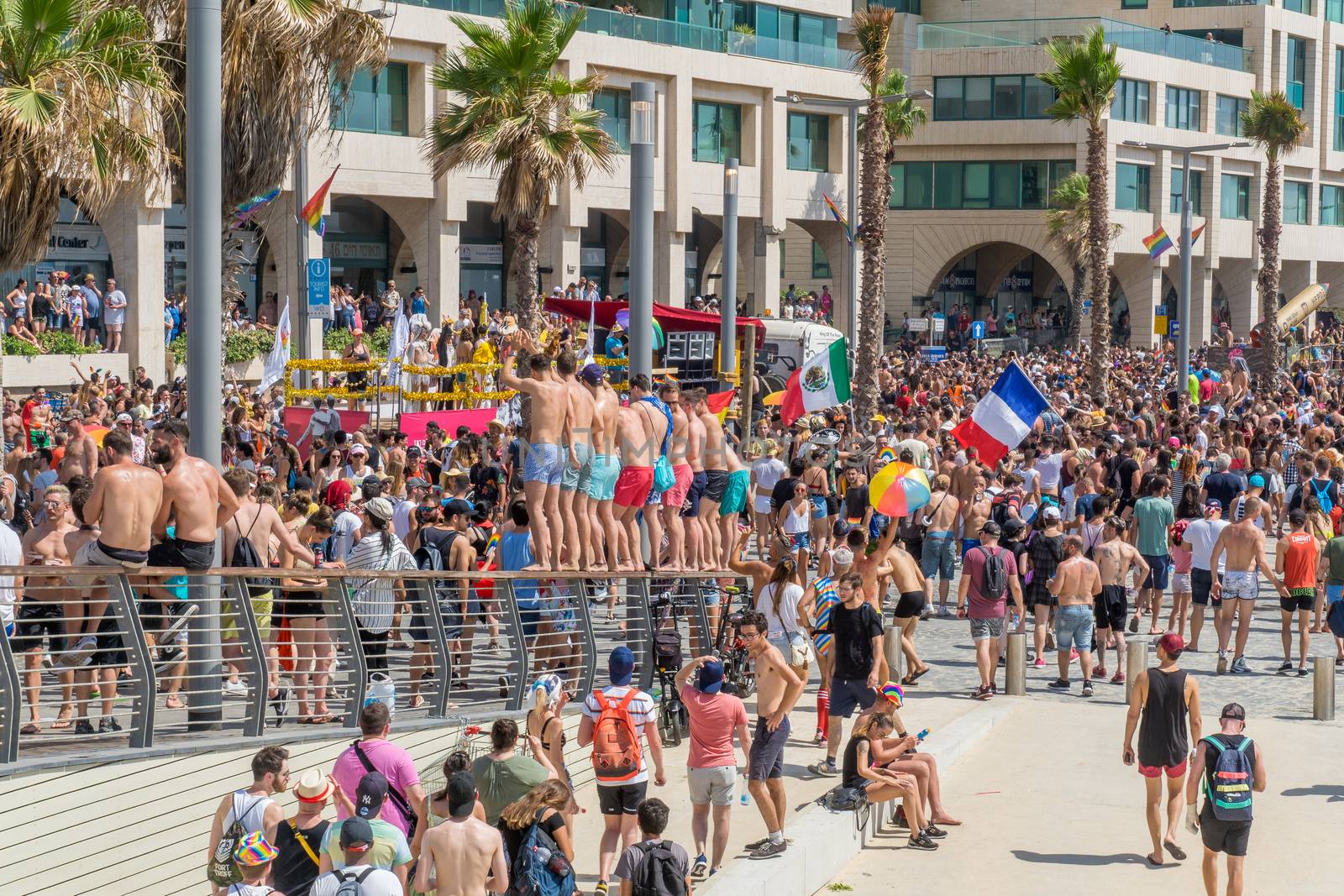 TEL-AVIV, ISRAEL - JUNE 08, 2018: Scene of the annual pride parade of the LGBT community, along the coast, with various participants, in Tel-Aviv, Israel