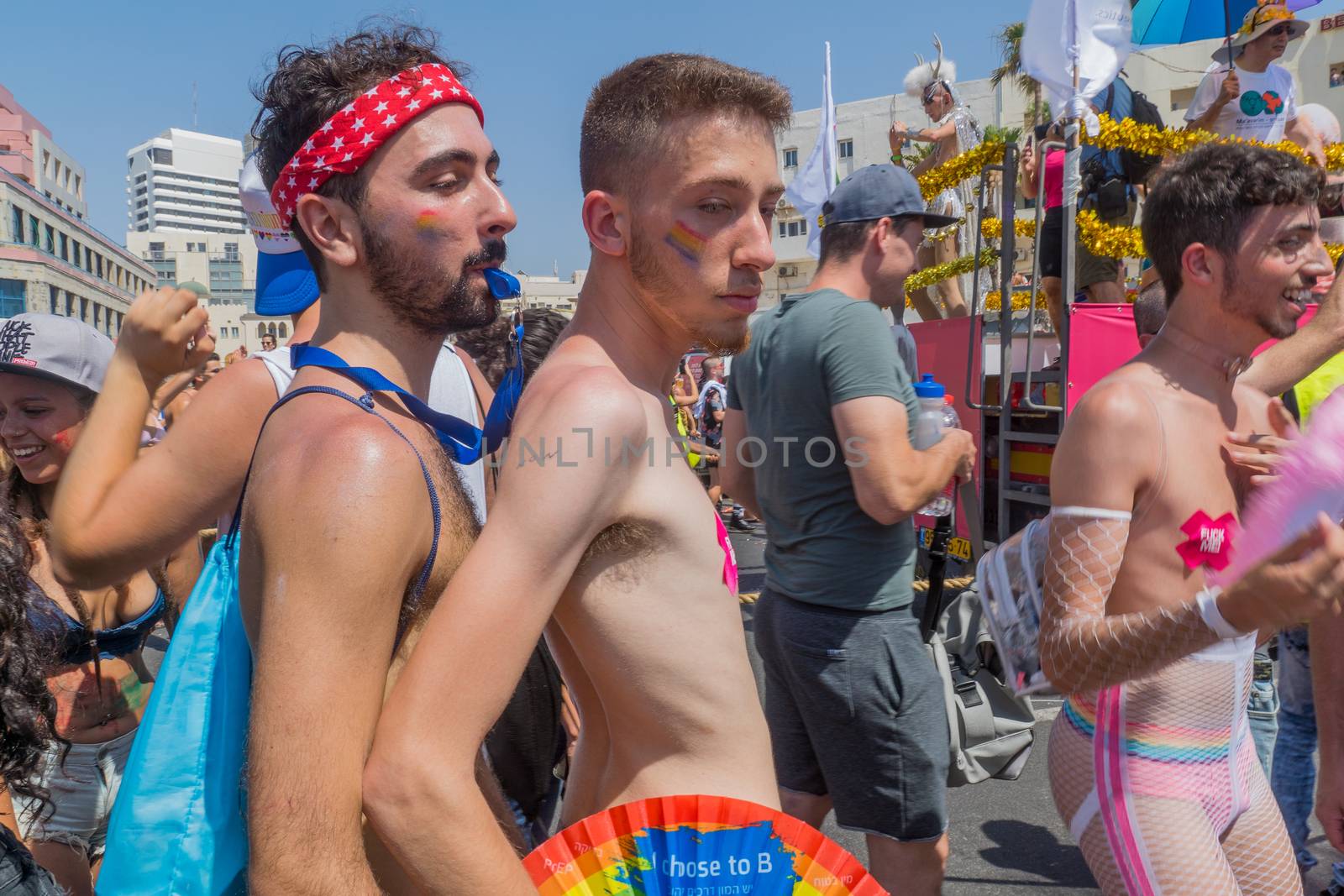 TEL-AVIV, ISRAEL - JUNE 08, 2018: Various people celebrate and take part in the annual pride parade of the LGBT community, in Tel-Aviv, Israel