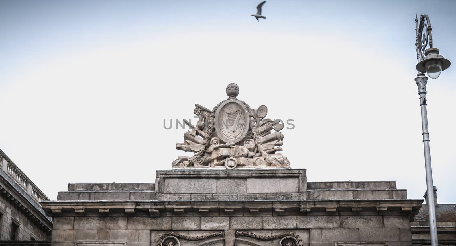 Dublin, Ireland - February 11, 2019: Architectural detail of the Dublin Four Court Courthouse on a winter day