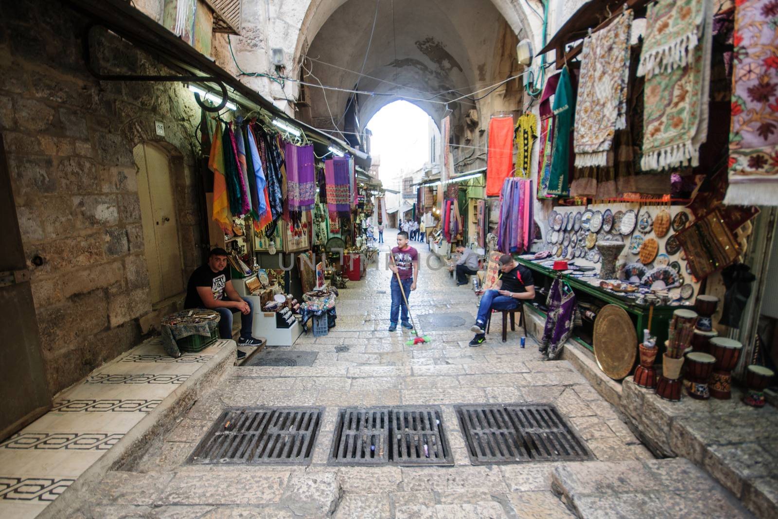 JERUSALEM - APRIL 18, 2014: A typical street market, in the old city of Jerusalem, Israel