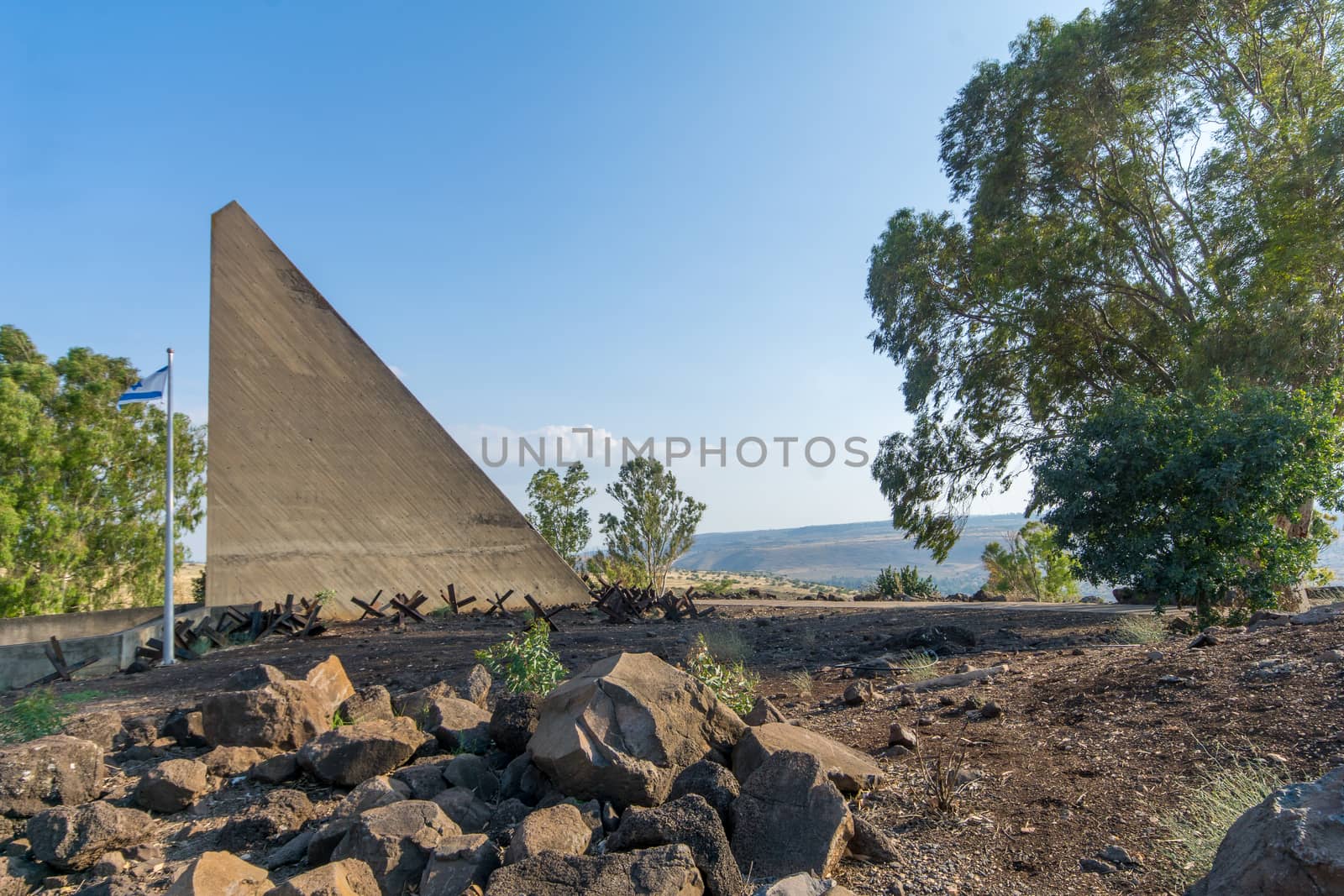GADOT, ISRAEL - MAY 14, 2018: Memorial for the soldiers of Alexandroni (Golan) Brigade, in Gadot lookout, the slopes of the Golan Heights, Northern Israel