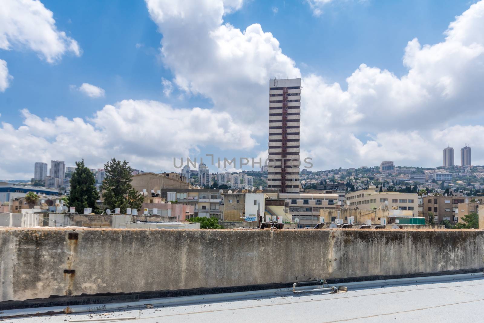 HAIFA, ISRAEL - JULY 20, 2018: View of Haifa and the Carmel mountain from Hadar HaCarmel neighborhood, Haifa, Israel