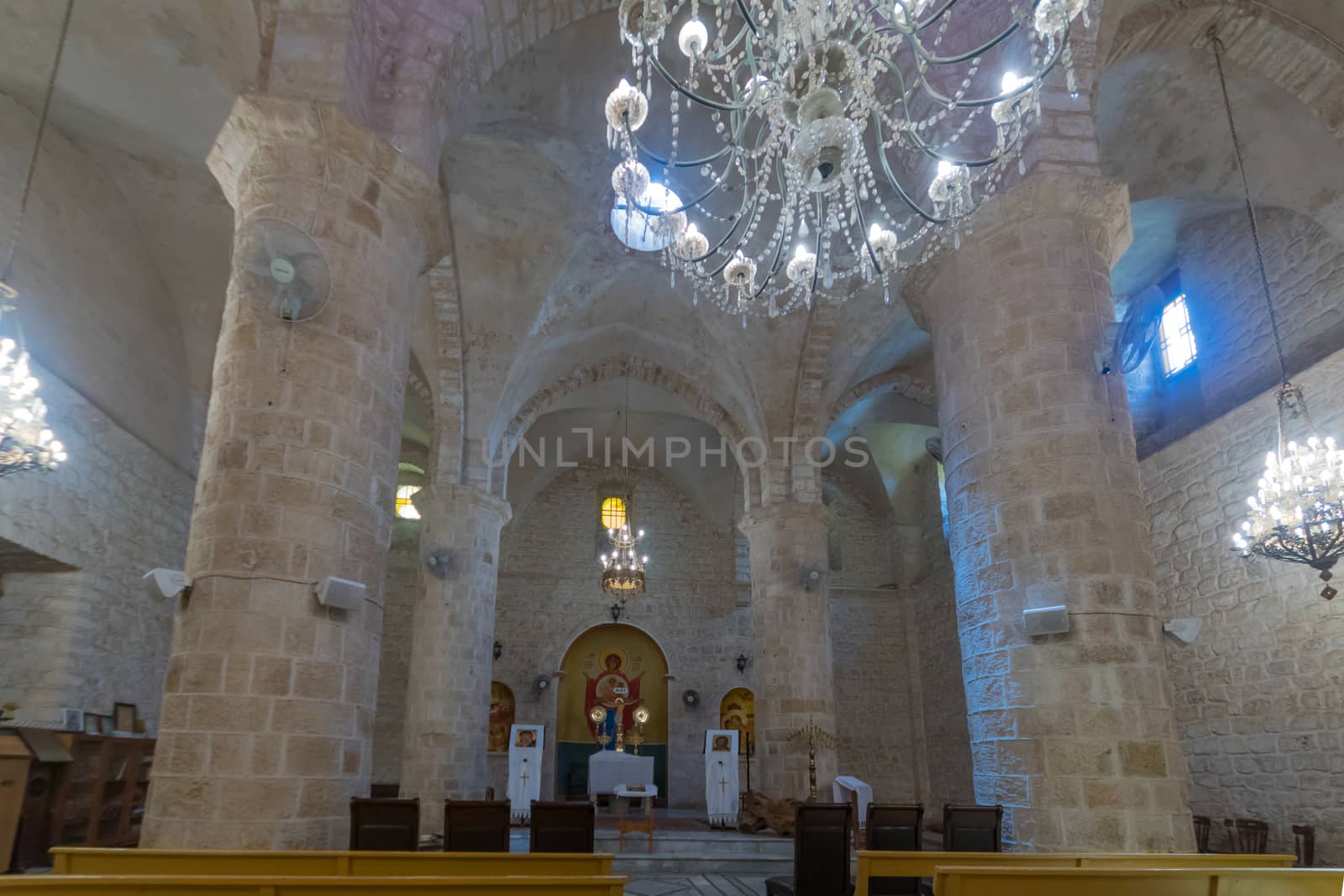 HAIFA, ISRAEL - JULY 21, 2018: Interior view of the Church of our Lady, in Haifa, Israel
