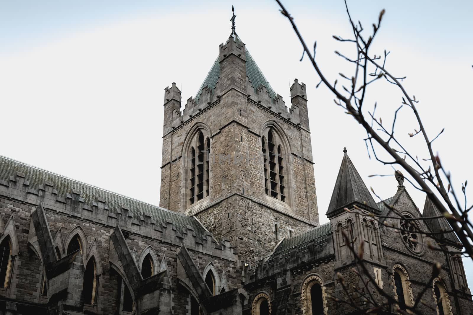 Architectural detail of Christ Church Cathedral or The Cathedral of the Holy Trinity in historic Dublin City Center, Ireland