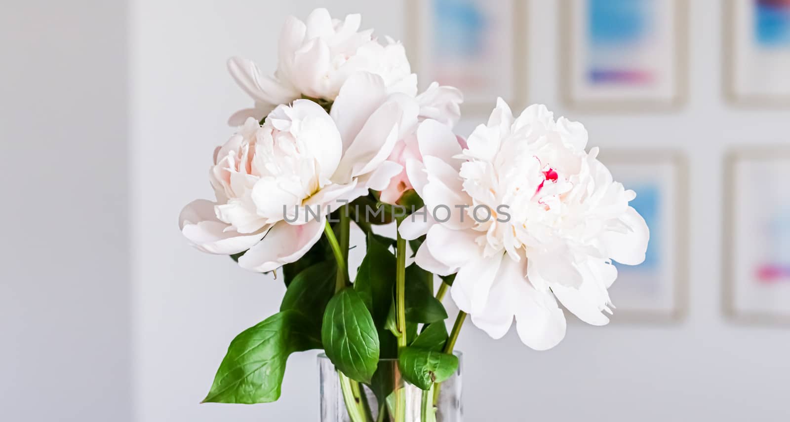 Chic bouquet of peony flowers in vase as home decor idea, luxury interior design and decoration by Anneleven