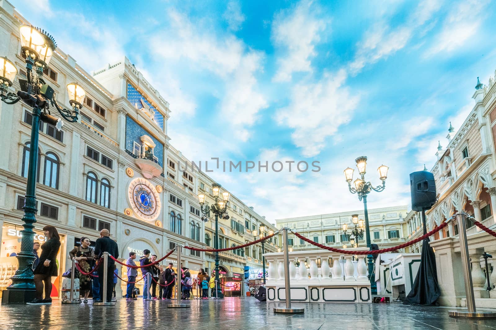 MACAU CHINA-JANUARY 11 visitor on gondola boat in Venetian Hotel The famous shopping mall luxury hotel landmark and the largest casino in the world on January 11,2016 in Macau China
