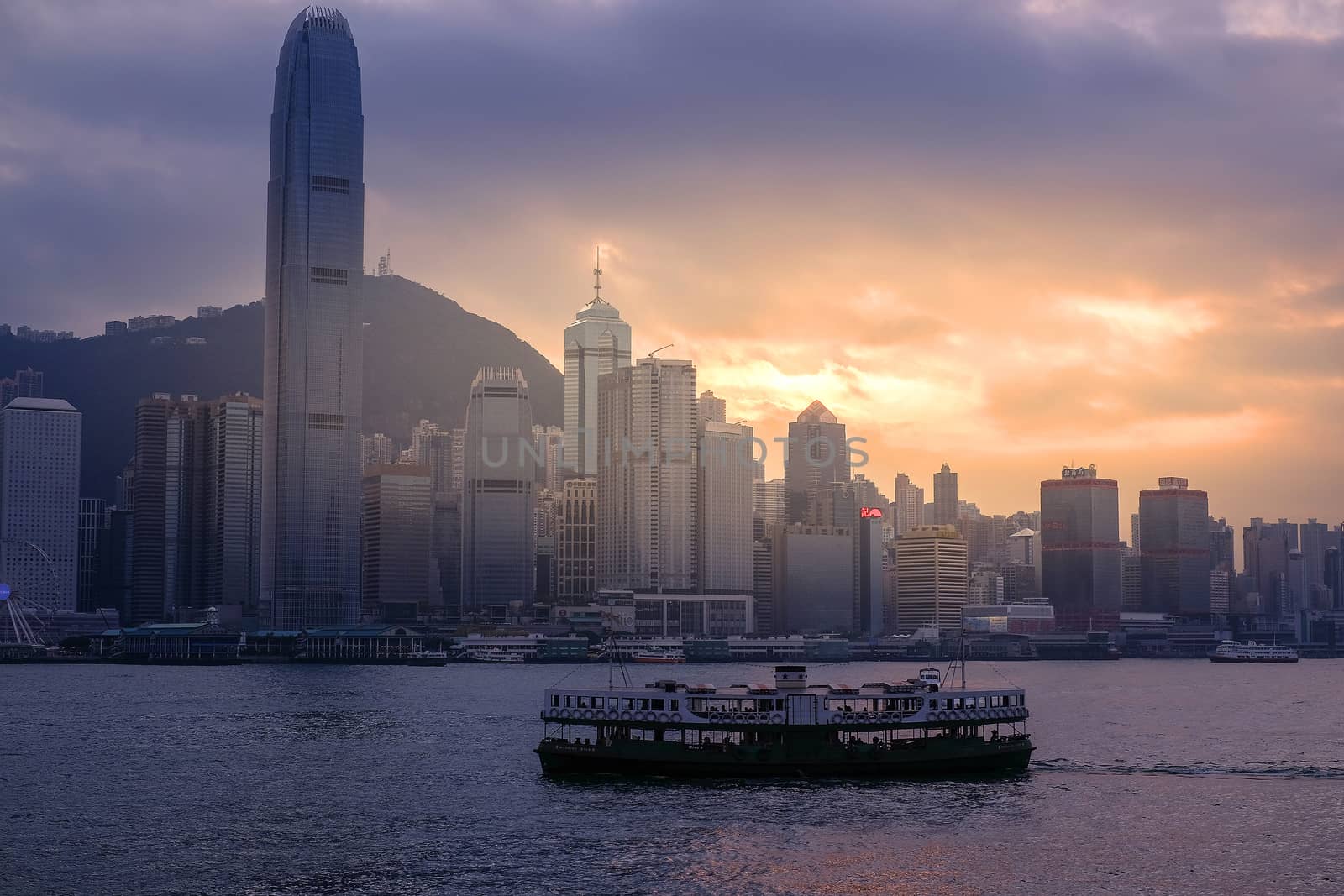 Sunset in Hong Kong harbor