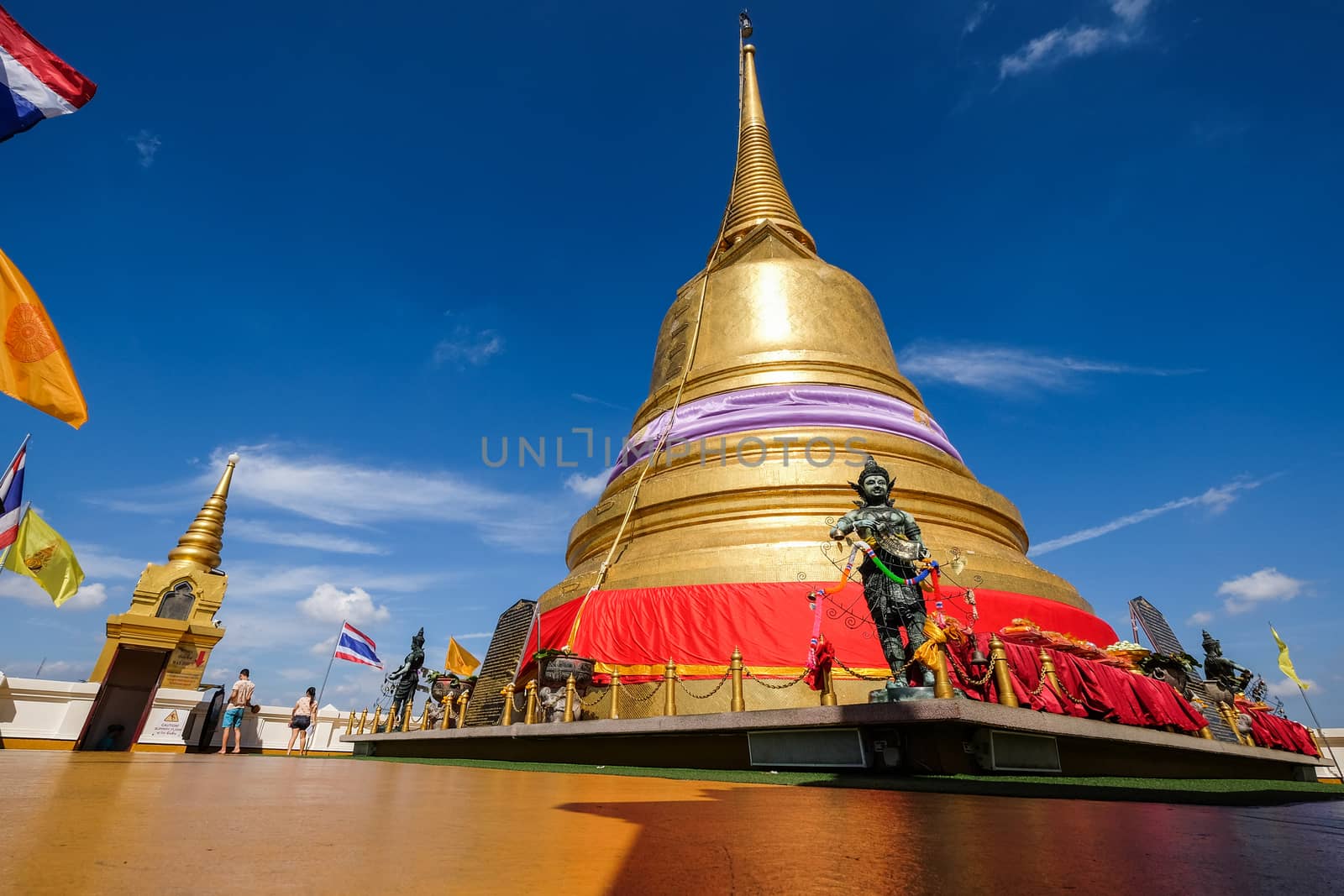 Gold moutain temple and blue sky in bangkok ,Thailand by Surasak