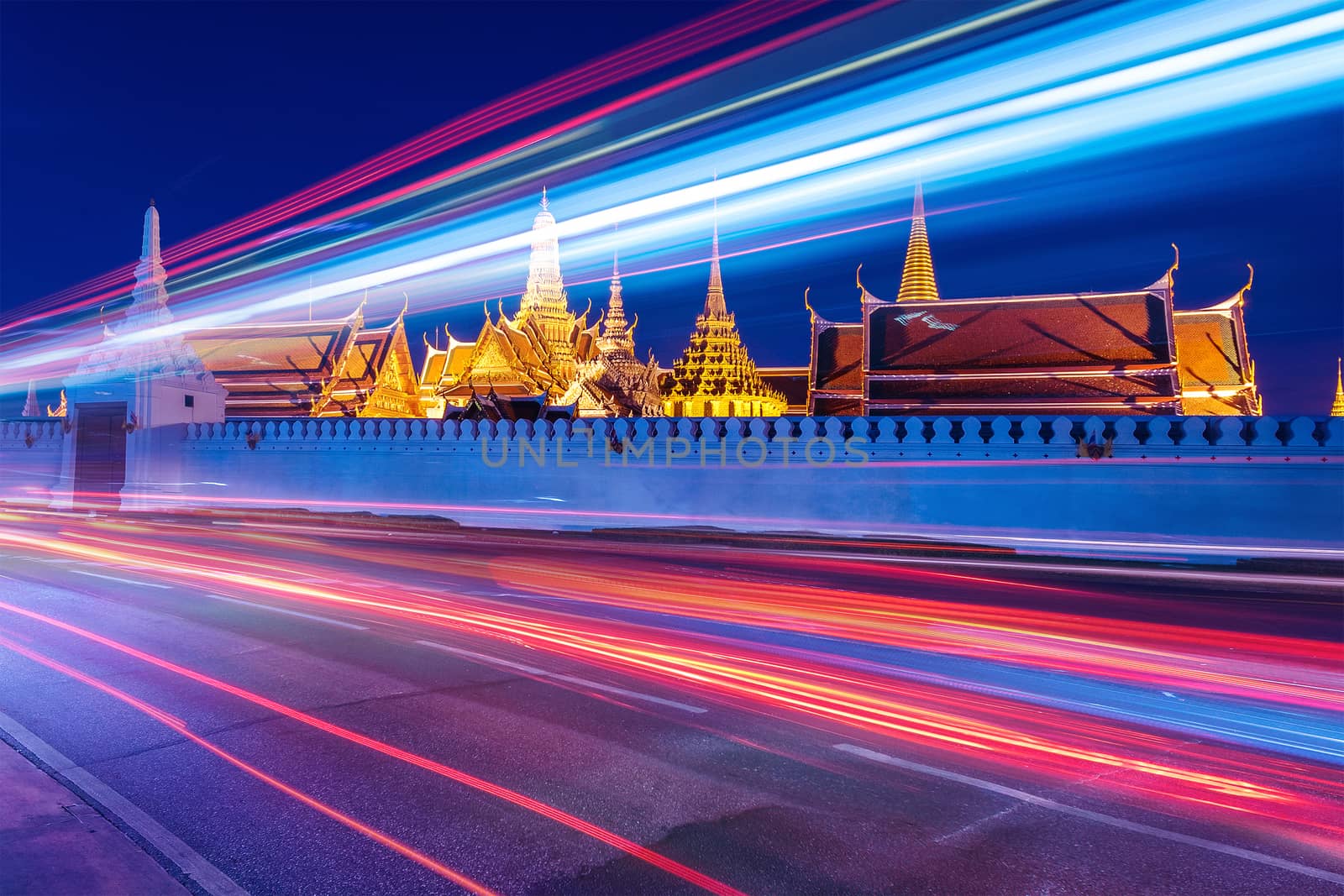 Wat Phra Kaew (The Emerald Buddha) night view in Thailand by Surasak