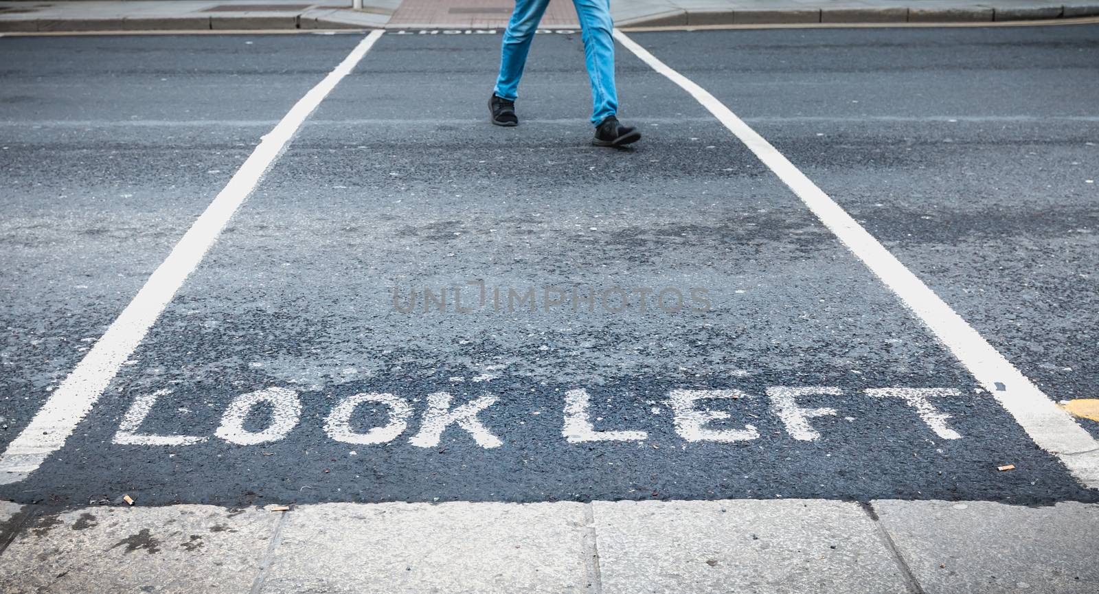 Look Left painted on the road on a pedestrian crossing in Dublin by AtlanticEUROSTOXX