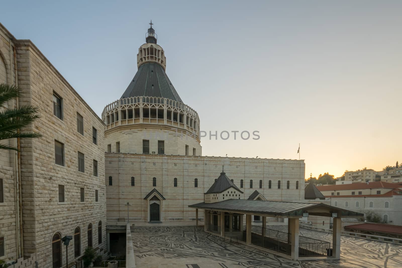 NAZARETH, ISRAEL - DECEMBER 20, 2016: The Church of the Annunciation, at sunset, in Nazareth, Israel